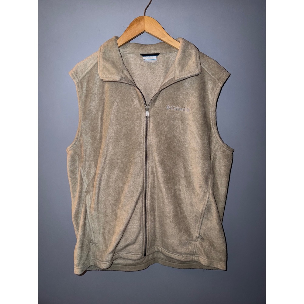 Columbia Benton Springs Fleece Vest Tan Beige Full Zip Mens Large L Mock Neck